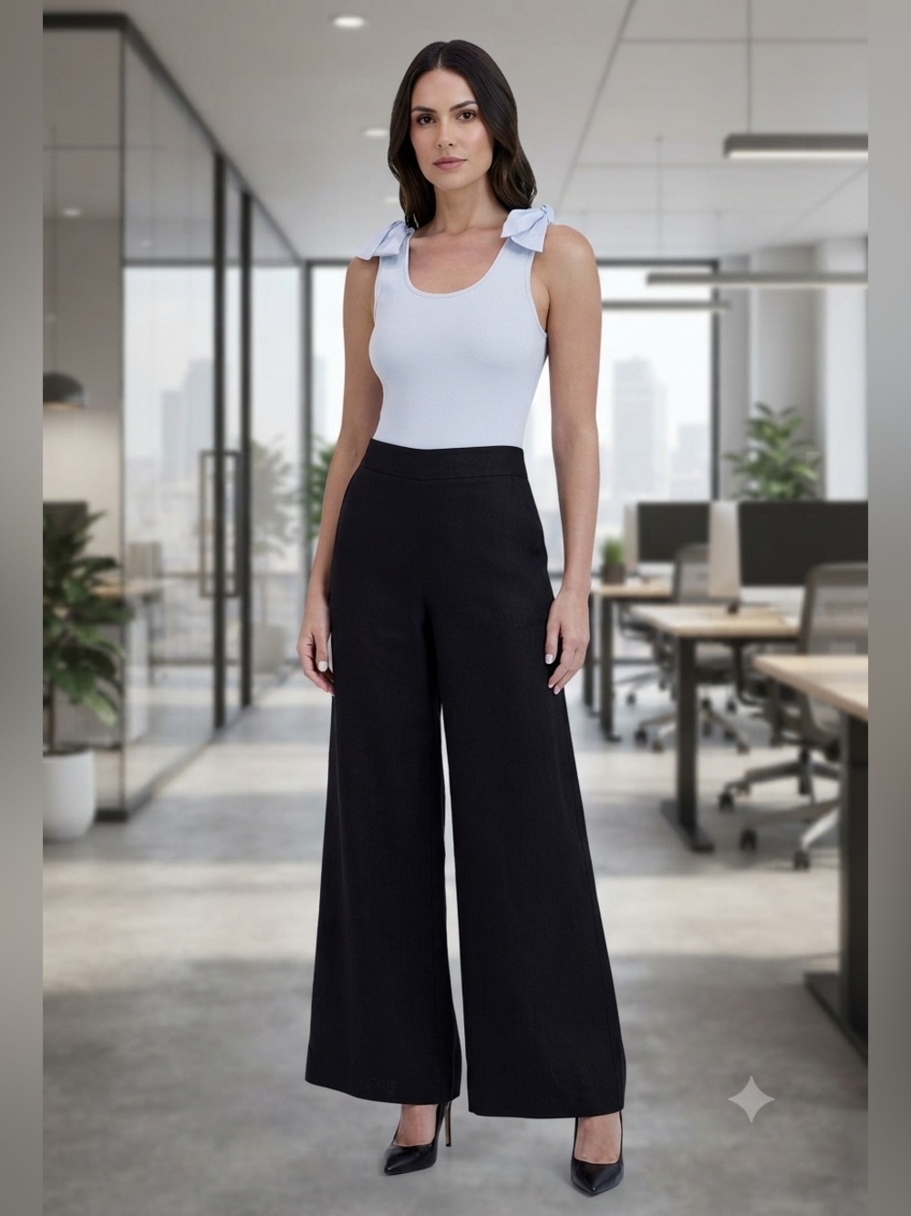 French Connection Black Tie-Shoulder Tank